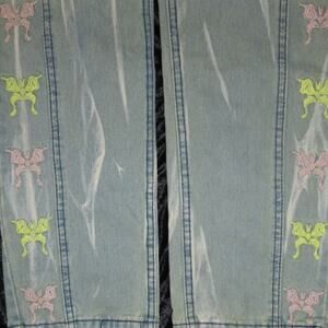 Women's Embroidered Butterfly Oversized Baggy Jeans Boho y2k 90s 2000s Fairy